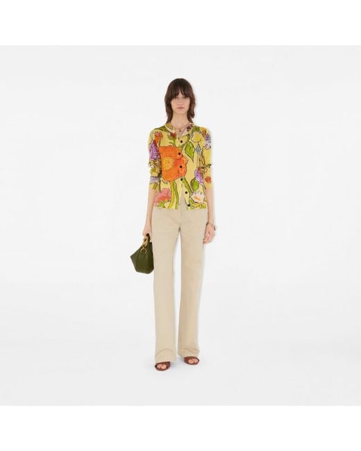 Burberry Yellow Highgrove Cascading Flowers Wool Cardigan