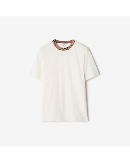 Burberry White Check Trim Cotton T-Shirt for men