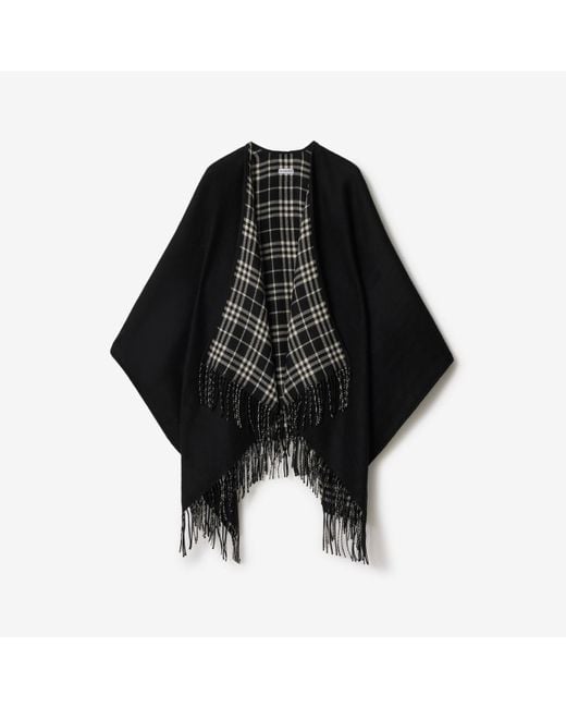 Burberry Black Reversible Check Wool Cape
