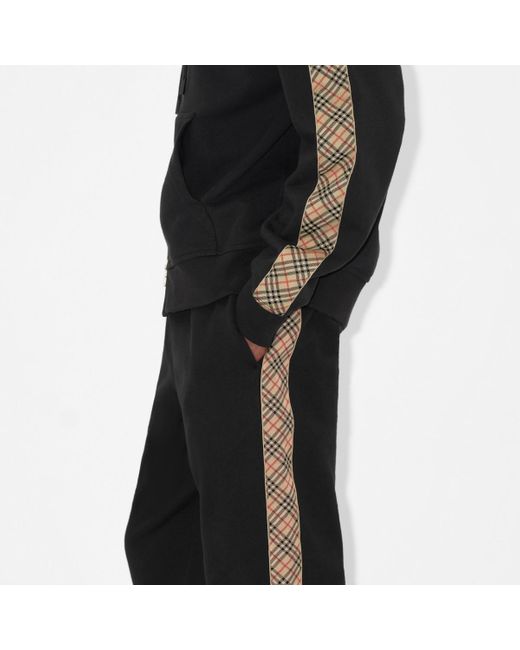 Burberry Black Check Trim Cotton Jogging Pants for men