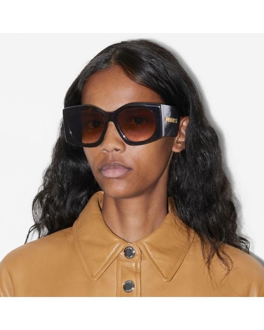 Monogram Motif Oversized Round Frame Lola Sunglasses in Black/black - Women  | Burberry® Official