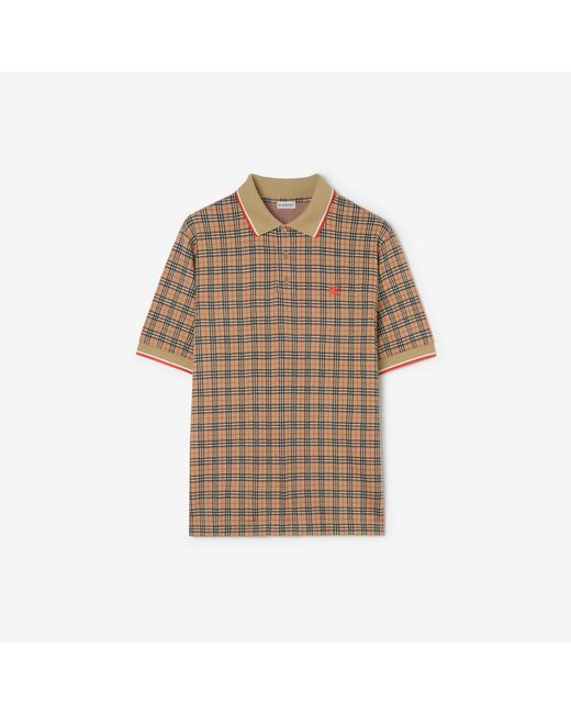 Burberry Brown Check Cotton Blend Polo Shirt for men