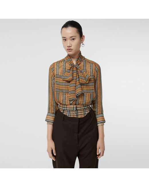 Burberry Multicolor Icon Stripe Silk Pussy-bow Blouse