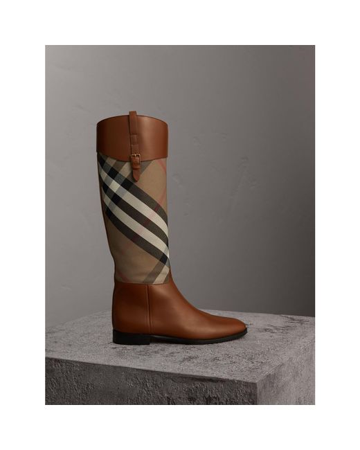Burberry Multicolor House Check and Leather Riding Boots