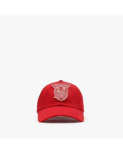 Burberry Red Thistle Shield Gabardine Baseball Cap for men