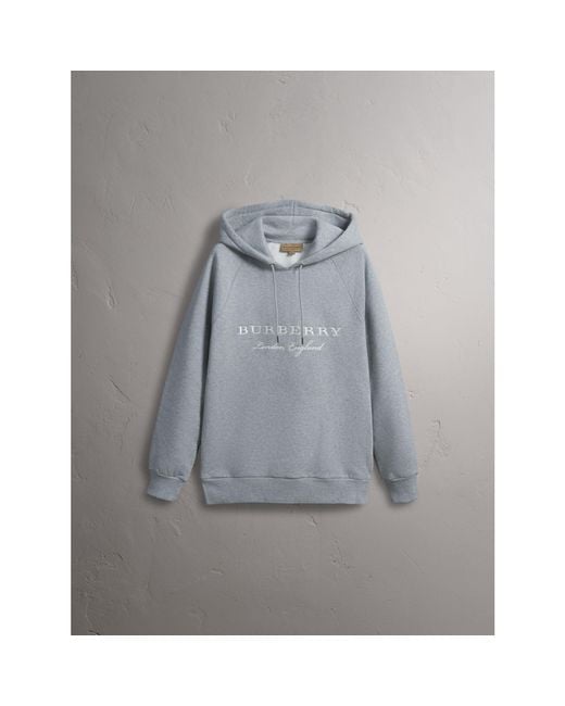 Burberry Embroidered Hooded Sweatshirt Grey Melange in Gray for Men Lyst