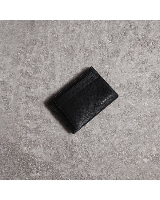 Grainy Leather TB Money Clip Wallet in Black - Men