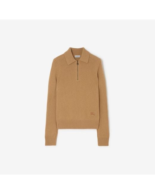 Burberry Natural Long-Sleeve Cashmere Polo Shirt