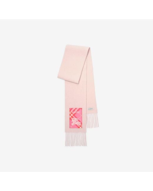 Burberry Pink Narrow Check Label Cashmere Scarf