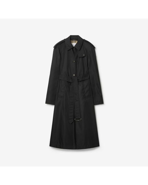 Burberry Black Long Nylon Hooded Car Coat