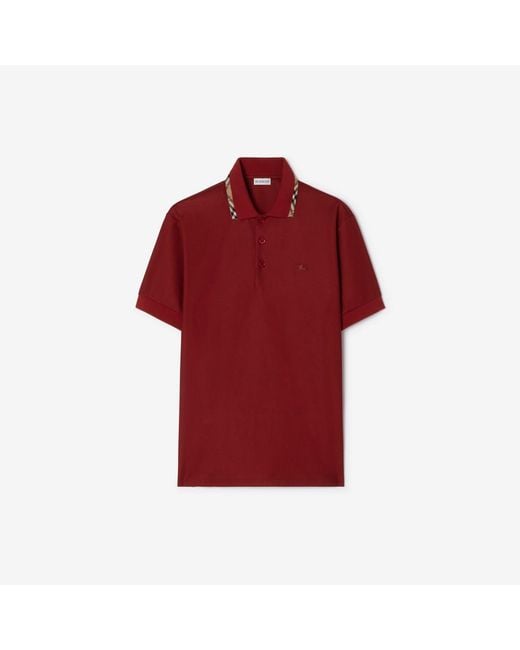 Burberry Red Check Trim Cotton Polo Shirt for men