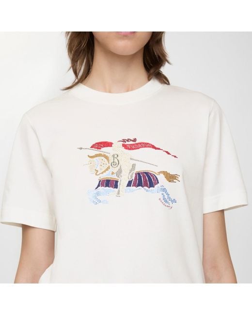 Burberry White Crystal Ekd Cotton T-Shirt