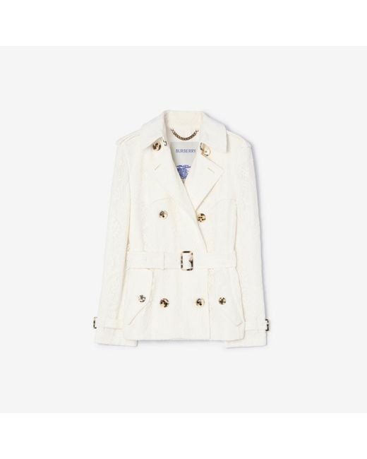 Burberry White Short Paisley Lace Foxfield Trench Coat