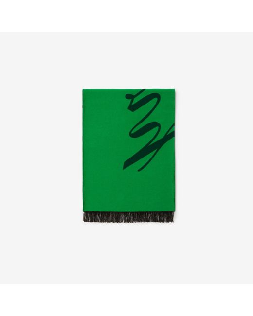 Burberry Green Logo Wool Silk Scarf