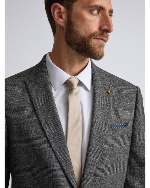 Burton Synthetic Grey And Camel Highlight Tailored Fit Check