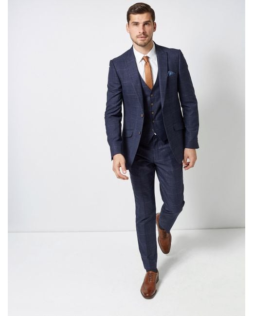 Burton Synthetic Blue Chestnut Check Slim Fit Suit Jacket for Men - Lyst