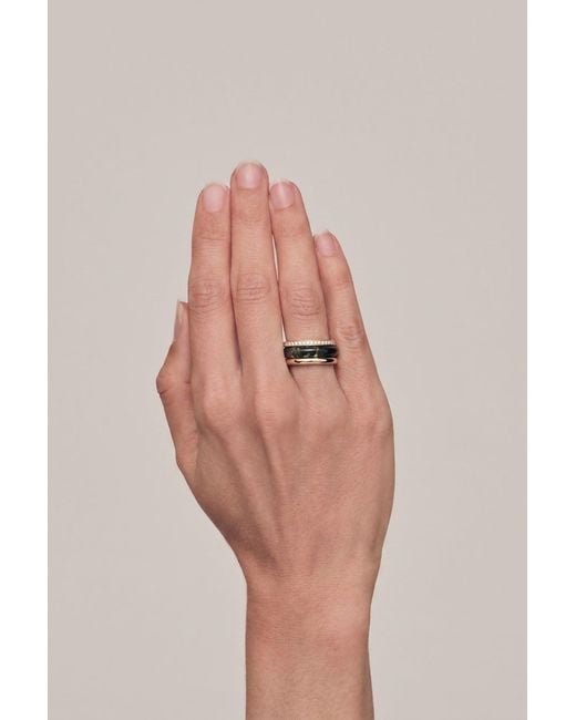 BY PARIAH White Slim Classic Ring Stack Moss Agate