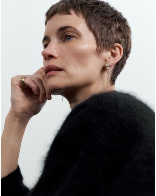 BY PARIAH White Long Diamond Cluster Drop Earrings