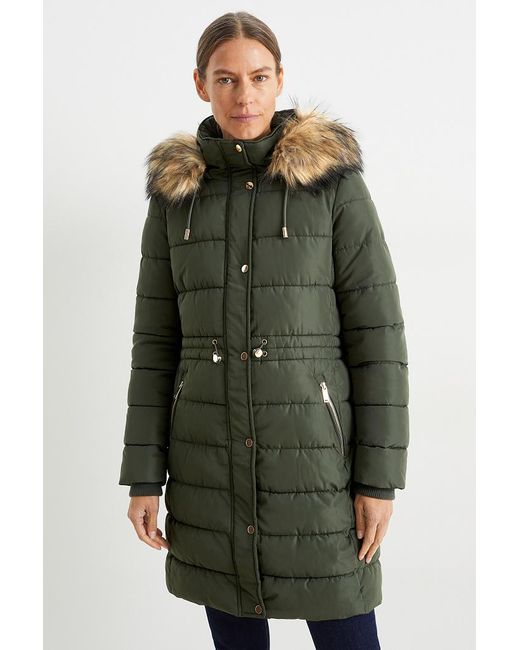Abrigo acolchado con capucha y pelo sintético de C&A de color Verde | Lyst