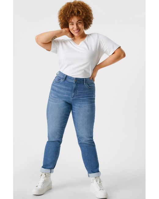Femme Vêtements Jeans Jeans coupe droite Relaxed jean-mid waist C&A en coloris Bleu 