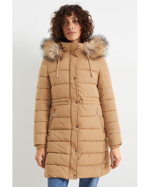 Manteau matelass avec capuche et garniture en imitation fourrure