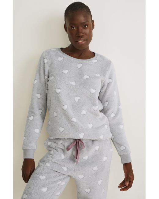 ca�� Pyjamashirt Van Fleece-met Patroon in het Gray