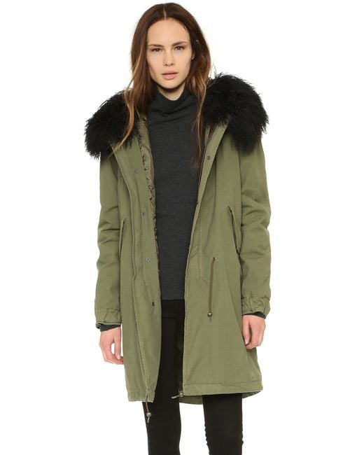 Mr & Mrs Italy Green Army Parka With Fur Trim