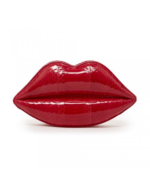 Lulu guinness Lipstick Red Snakeskin Lips Clutch in Red | Lyst