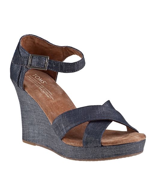 Toms Wedding Wedge in Black Light Blue Suede Gold  Lyst