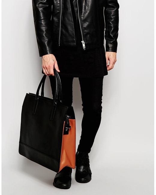 ASOS Black Structured Tote Bag With Contrast for men