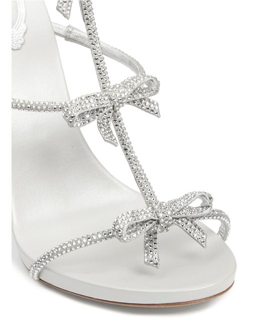 Rene Caovilla Strass PavÃ© Bow Satin Leather Sandals in Grey,Metallic (Gray) | Lyst