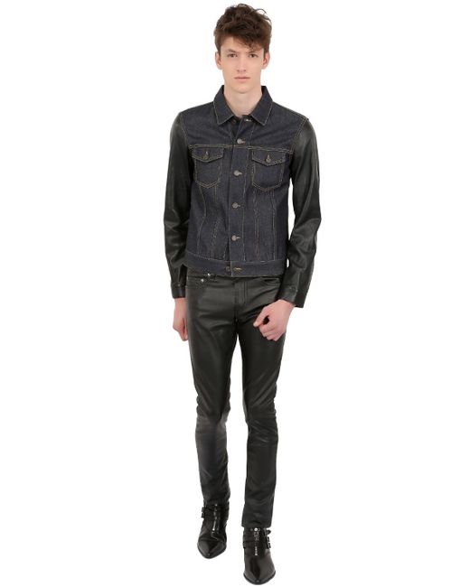 Saint laurent cheap leather trucker jacket