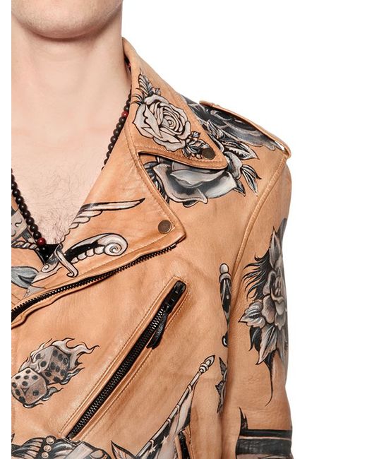 HTC Hand-painted Tattoo Nappa Leather Jacket in Brown for Men