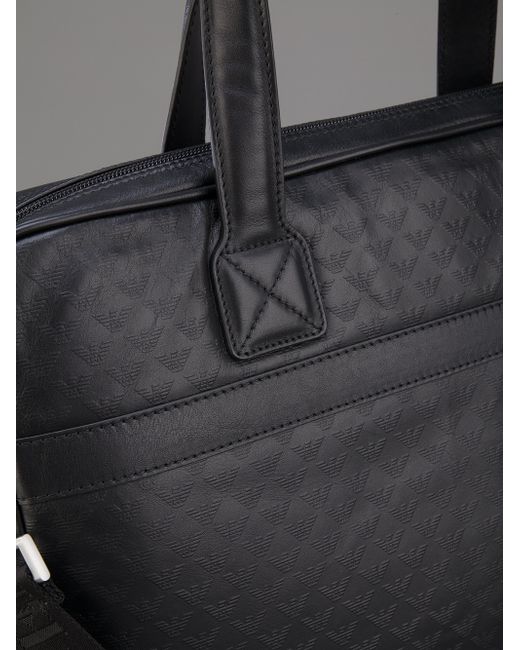 Emporio armani Logo Embossed Laptop Bag in Black for Men Lyst