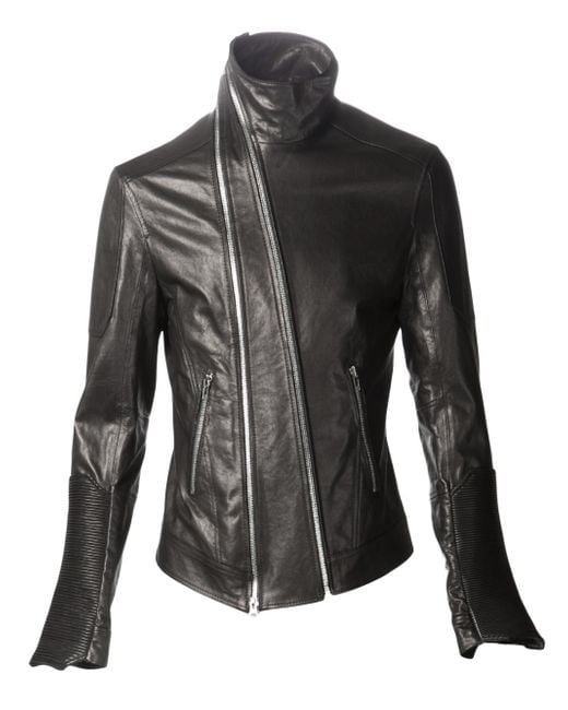 D.GNAK Black High Collar Leather Jacket for men
