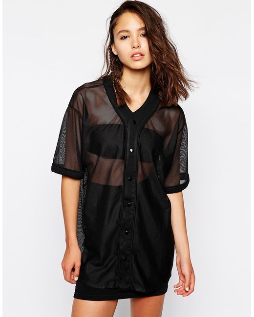 This Is A Love Song Black Sheer Mesh Baseball Button Up Jersey T-shirt