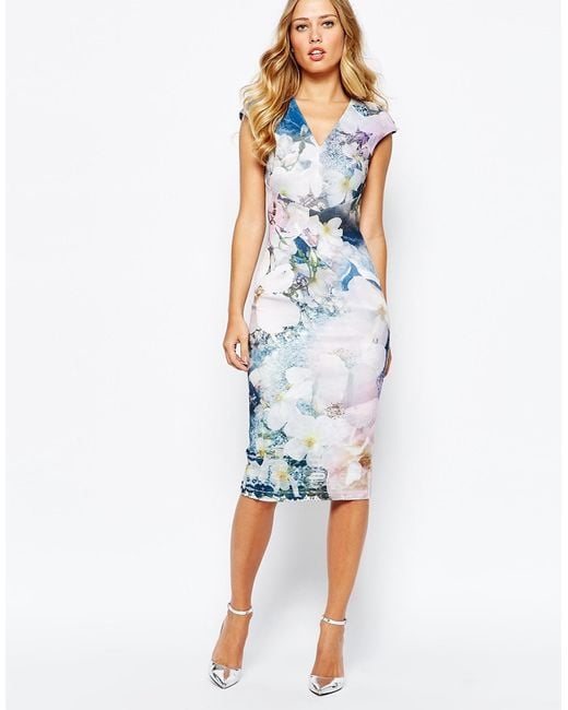 Ted Baker Blue Amily Floral Geo Bodycon Dress