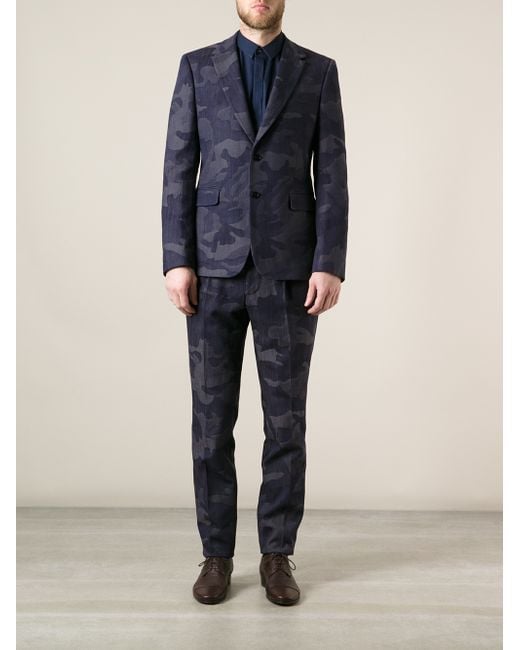 Valentino Blue Jacquard Camouflage Print Suit for men