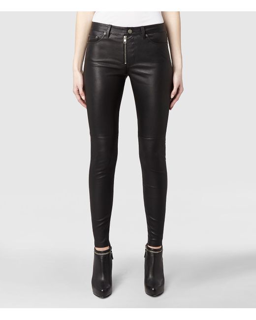 AllSaints Leather Zip Skinny Jeans in 