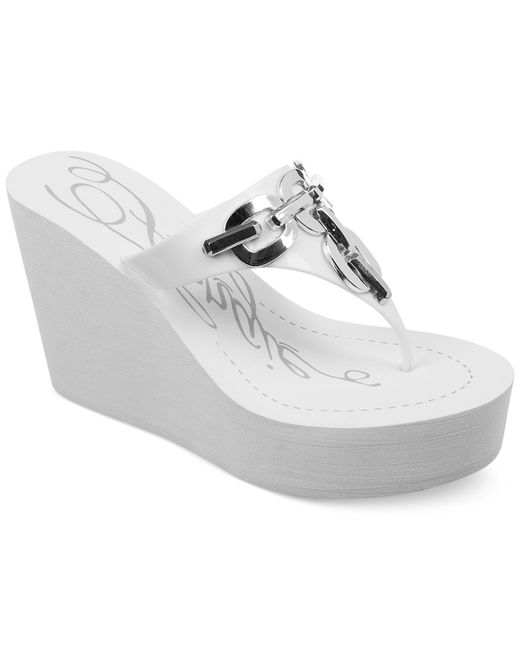 Fergie White Easter Wedge Thong Sandals