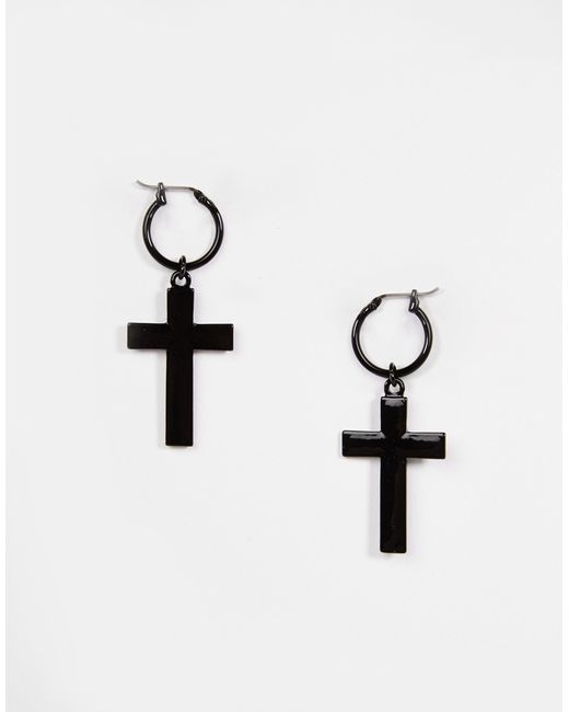ASOS Cross Hoop Earrings In Black for men