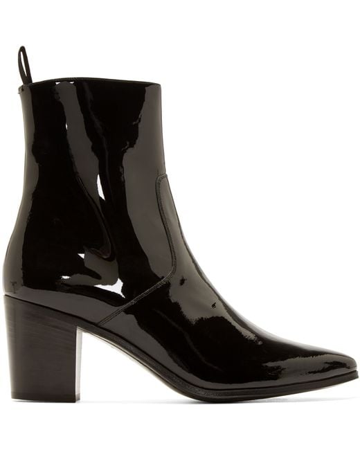 Saint Laurent Black Patent Leather French Boots for men