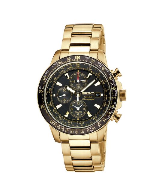 Seiko Men's Chronograph Solar Aviator Gold-tone Stainless Steel Bracelet  43mm Ssc008 in Metallic for Men | Lyst