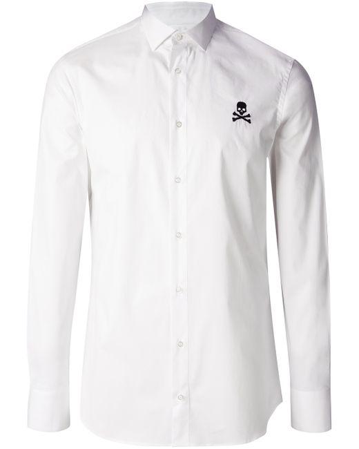 Philipp Plein White Skull Logo Shirt for men