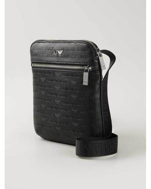 Armani Jeans Black Logo Print Messenger Bag for men