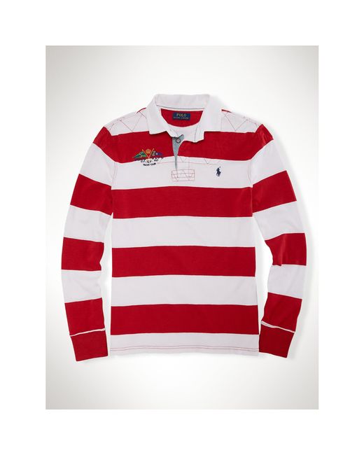 Polo Ralph Lauren Red Custom-fit Striped Rugby Shirt for men