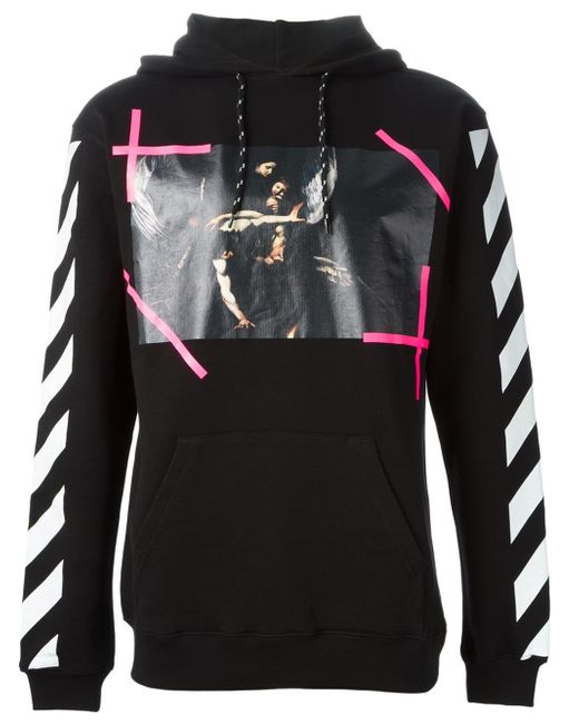 Black gym and workout clothes Hoodies for Men Mens Clothing Activewear Save 2% Off-White c/o Virgil Abloh Caravaggio-print Cotton Hoodie in Black White 