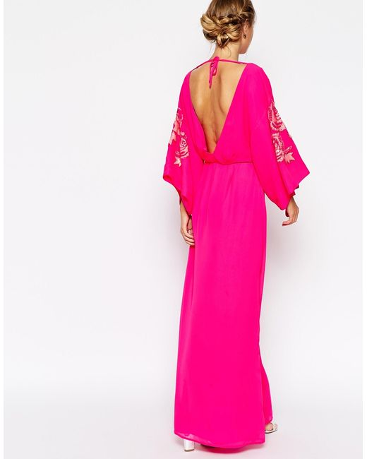 ASOS Pink Kimono Bright Floral Bodice Maxi Dress