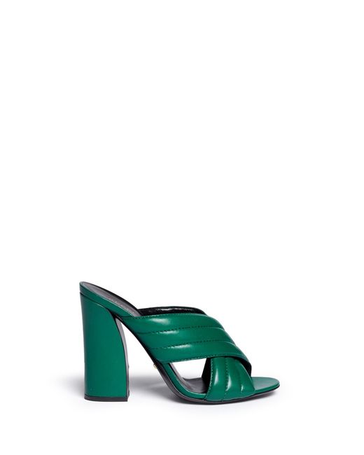 Gucci Green 'webby' Ribbed Crisscross Leather Mule Sandals
