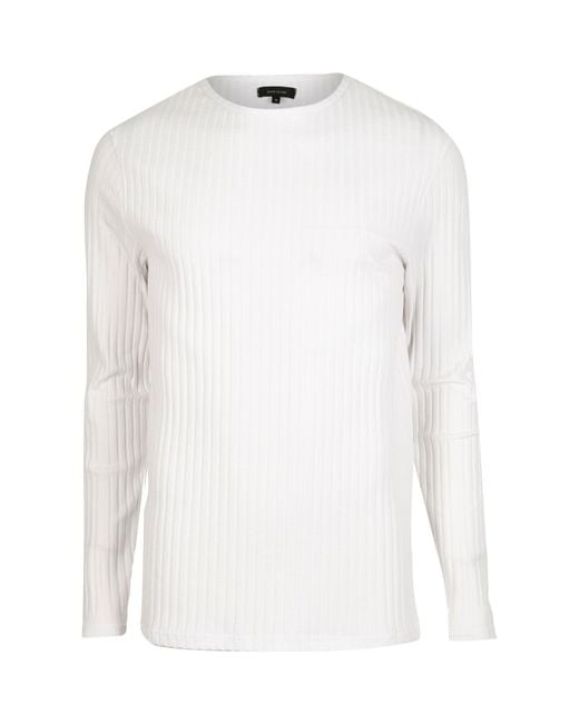 River Island White Chunky Ribbed Long Sleeve Top for Men